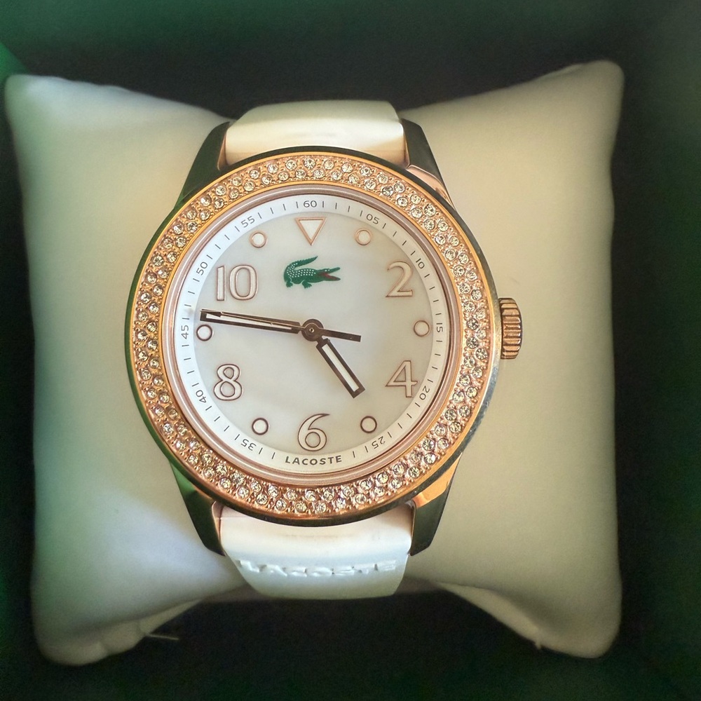 Lacoste Women's Advantage White Silicone Mineral Crystals Watch